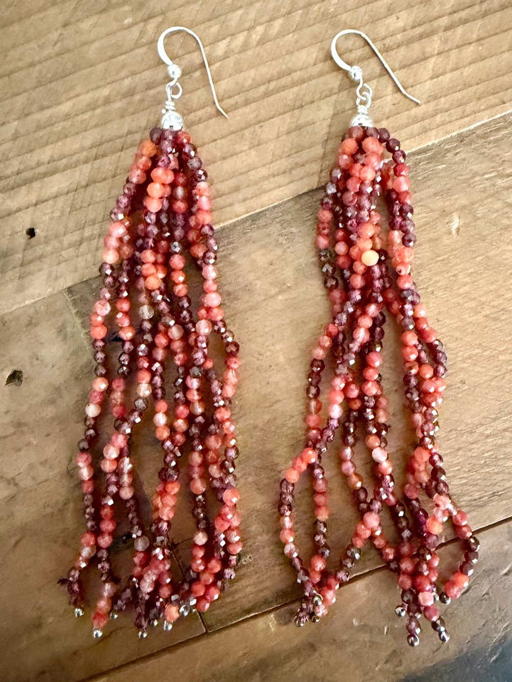 VINTAGE JAY KING DTR 925 STERLING SILVER MULTI STRAND CORAL BEAD 4" EARRINGS